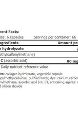 Nutrition facts for Amix Osteo Gelatin Caps, detailing ingredients and amounts per serving.