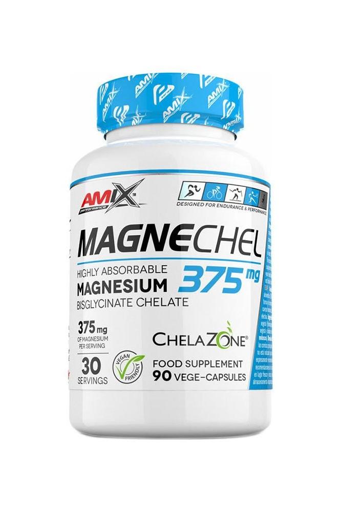Amix MagneChel magnesium bisglycinate chelate supplement, 90 vegetable capsules for high absorption and bioavailability.