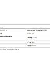 Amix Magnesium Chelate Drink nutritional facts showing magnesium content and serving information.