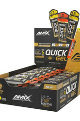 Amix Performance QUICK Energy Gel boxes showcasing high-glycemic energy supplements for athletes.