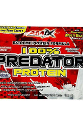 Amix Predator Protein sample 30g package featuring whey protein concentrate and DigeZyme® for muscle growth.