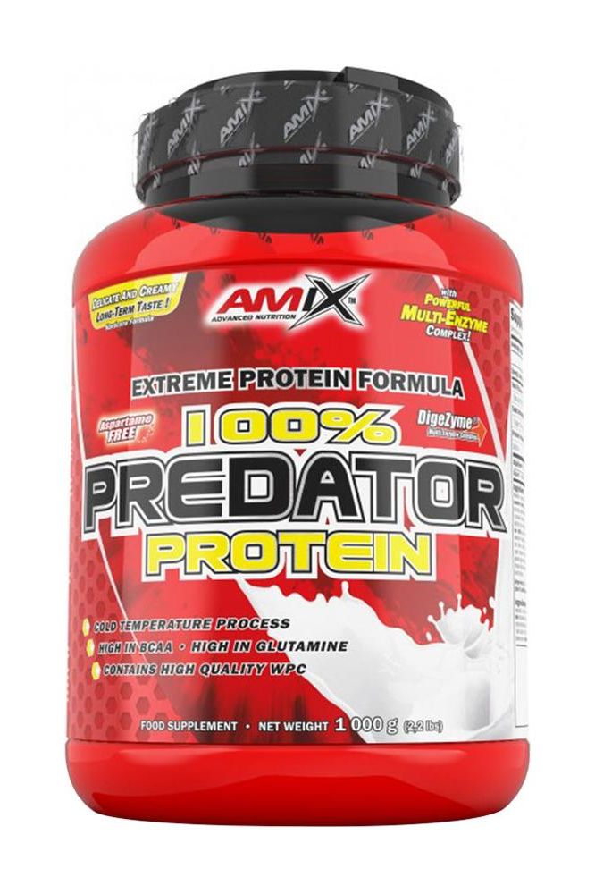 Amix Predator Protein supplement with high-quality whey protein concentrate and DigeZyme for muscle growth.