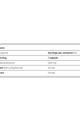 Supplement facts for Amix Pro Berberine HCl including ingredients and dosage information.