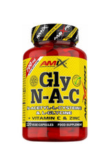 Amix Pro Gly N-A-C supplement bottle with 120 capsules for immune support and antioxidant protection.
