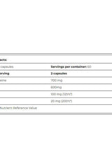 Nutrition label for Amix Pro Gly N-A-C showing serving size and ingredient details.