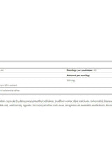 Supplement facts for Amix Pure Resveratrol Anti-Ox, detailing capsules per container and serving information.