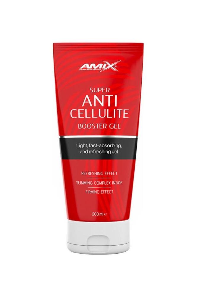 Amix Super Anti-Cellulite Booster Gel 200ml with refreshing and firming effects in a red tube.
