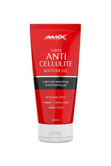 Amix Super Anti-Cellulite Booster Gel 200ml with refreshing and firming effects in a red tube.