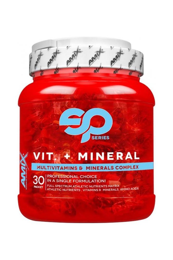 Amix Super Vit&Mineral Pack with 30 sachets for athletes' nutritional support and fitness goals.