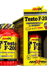 Amix Testo F-200 testosterone booster supplement with energy enhancement benefits, 100 tablets in container.