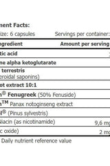 Ingredient list for Amix TestoXT Booster, detailing nutrients and serving size for testosterone support.