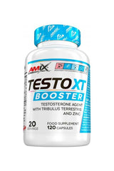 Amix TestoXT Booster 120 capsules bottle for testosterone support, energy, and muscle recovery.