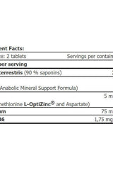 Nutritional information for Amix Tribu-ZMA® showing ingredient details and serving size.