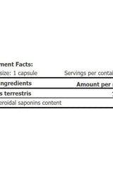 Nutritional information for Amix TribuLyn™ showing Tribulus Terrestris and saponins content per capsule.