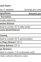 Supplement facts for Amix Tribusten including ingredients like Tribulus Terrestris, Saw Palmetto, and Ginseng.