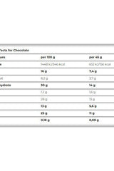 Nutrition facts chart for Amix Vegan Protein Bar, detailing values per 100g and 45g serving.