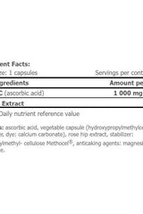 Nutrition facts for Amix Vitamin C 1000 mg with Rose Hips, detailing ingredients and amounts per capsule.