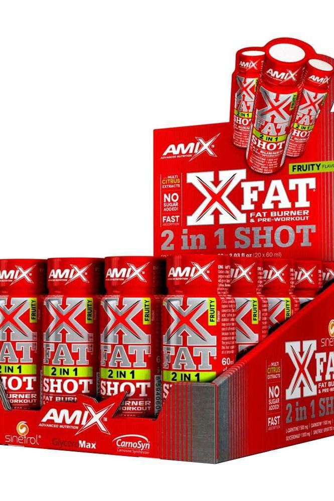 Amix XFat 2in1 SHOT in fruity flavor, ideal for pre-workout and fat burning support for women.