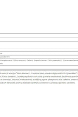 Ingredients list for Amix XFat 2in1 SHOT Fruity, including beta alanine and guarana extract.