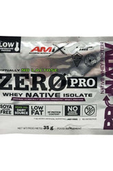 Amix Zero Pro Whey Native Isolate Protein sample pack with no lactose and low fat, suitable for muscle growth.