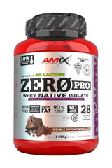 Amix ZeroPro Protein powder tub, low fat, high protein, lactose-free, Double Dutch Chocolate flavor, 1000g.