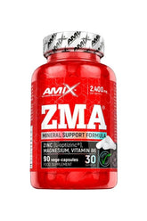 Amix ZMA® supplement bottle with 90 capsules for mineral support, featuring zinc, magnesium, and vitamin B6.