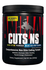 Animal Cuts Non-Stim Powder in Blue Ice Pop flavor, 42 scoops per bottle, for effective fat burning and muscle definition.