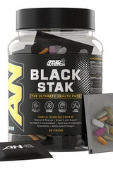 Applied Nutrition Black Stak health pack featuring 30 individual packs for improved recovery and wellness.