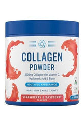 Applied Nutrition Collagen Powder with Strawberry & Raspberry flavor promoting youthful skin, hair, nails, and joints.