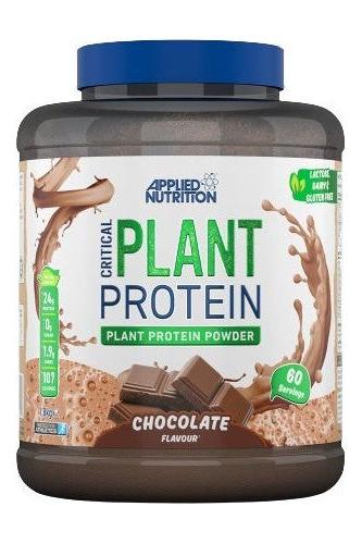 Applied Nutrition Critical Plant Protein powder in chocolate flavor, featuring 24g protein per serving, vegan-friendly.