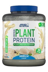 Applied Nutrition Critical Plant Protein powder in vanilla flavor, offering 25g protein per serving, vegan-friendly.