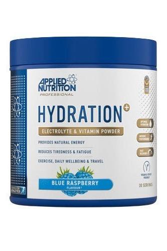 Applied Nutrition Hydration+ electrolyte and vitamin powder for natural energy, reducing fatigue, blue raspberry flavor.