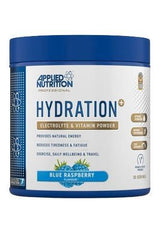 Applied Nutrition Hydration+ electrolyte and vitamin powder for natural energy, reducing fatigue, blue raspberry flavor.