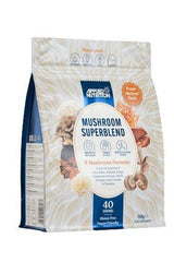 Applied Nutrition Mushroom Superblend 160g packaging featuring 8 mushroom formula, gluten-free and vegan-friendly.