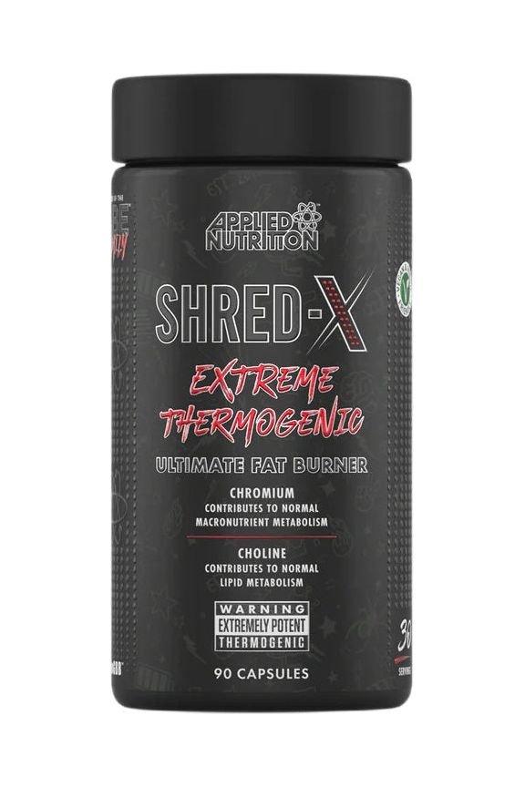 Applied Nutrition Shred-X extreme thermogenic fat burner, 90 veggie capsules for weight management and metabolism support.