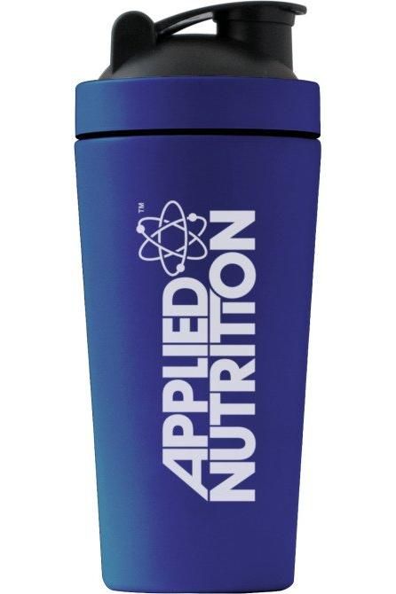 Applied Nutrition blue stainless steel shaker cup, 750ml, durable design for workout protein drinks.