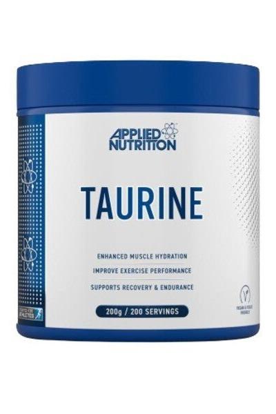 Applied Nutrition Taurine supplement for enhanced hydration and exercise performance, 200g, suitable for vegans and halal-certified.