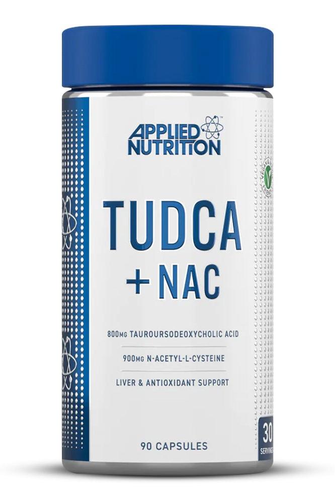 Applied Nutrition Tudca + NAC supplement, 90 capsules, supports liver health and antioxidant activity.