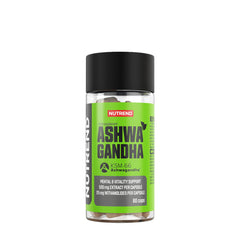 Nutrend Ashwagandha KSM-66 supplement bottle for mental and vitality support, containing 60 capsules.