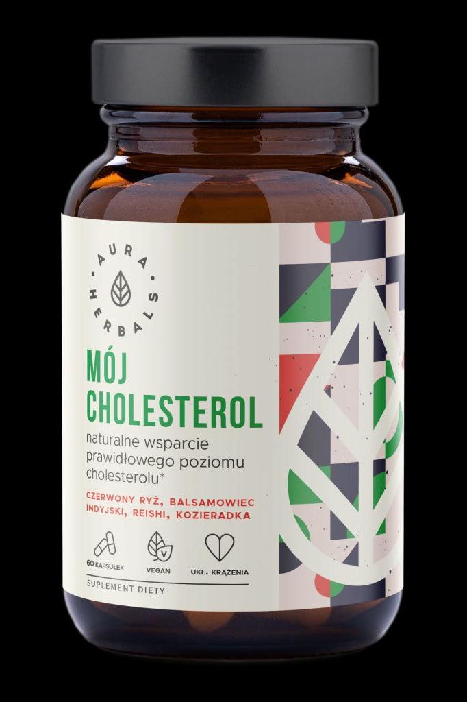 Aura Herbals - Mój Cholesterol supplement bottle for natural cholesterol support, 60 vegan capsules.