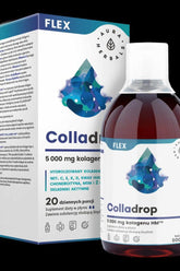 Aura Herbals Colladrop Flex marine collagen with 5000 mg of collagen and active ingredients for skin health.