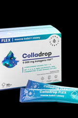 Aura Herbals Colladrop Flex box and sachets featuring marine collagen for joint and bone health.
