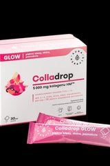Aura Herbals Colladrop Glow box and sachet showcasing marine collagen for hair, skin, and nails.