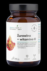 Aura Herbals Cranberry + Vitamin C supplement in a 60-capsule bottle, promoting antioxidant protection and urinary health.