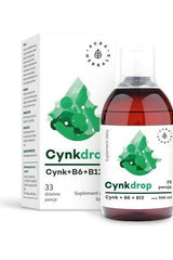 Aura Herbals Cynkdrop supplement with Zinc, B6, and B12 in a 500 ml bottle and box.