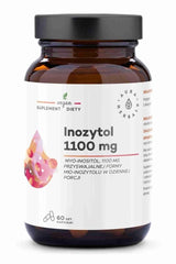 Aura Herbals Inositol 1100 mg supplement bottle, 60 vegan capsules, supports nervous and reproductive systems.