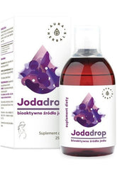 Aura Herbals Jodadrop bottle and packaging, bioactive iodine supplement for thyroid support.