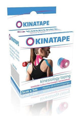 Aura Herbals Kinatape kinesiology taping packaging showcasing tape roll and benefits for movement freedom.