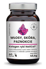 Aura Herbals Naticol Fish Collagen dietary supplement for hair, skin, and nails in a 60-capsule bottle.