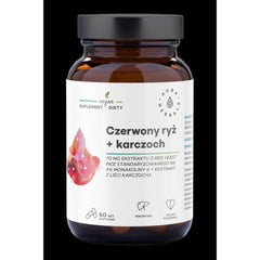 Aura Herbals Red Rice + Artichoke supplement bottle, 60 vegan capsules for heart health support.